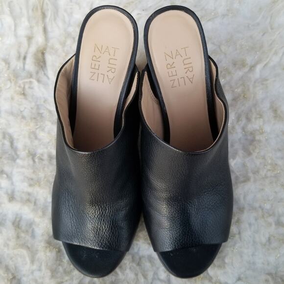 Black Heeled Mule Naturalizer Sloan Size 9 Leather Open Toe Slide Slip On VGUC - Picture 11 of 14